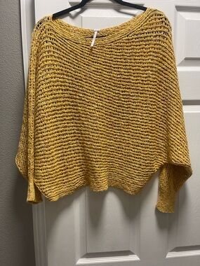 Free People Open-Knit Off-the-Shoulder Sweater in Mustard Yellow